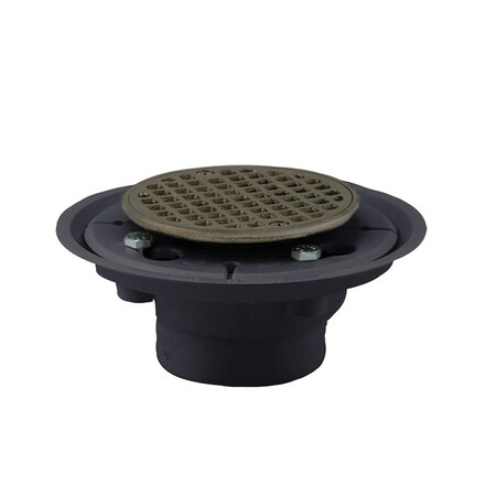 Jones Stephens 2in. x 3in. PVC Shower Drain with 2in. PVC Spud and 4in. Round Brushed Nickel Strainer D5001BN